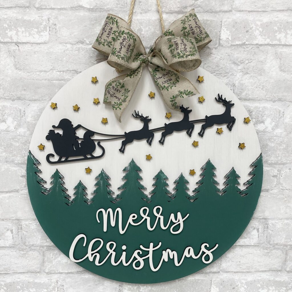 Merry Christmas santa and reindeer silhouette