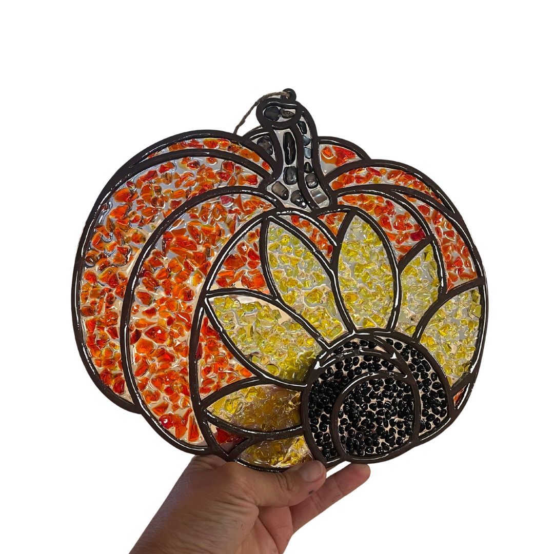 Seaglass and Resin pumpkin with sunflower