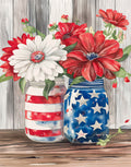 USA Mason Jars with Flowers- Resin and Seaglass Frames