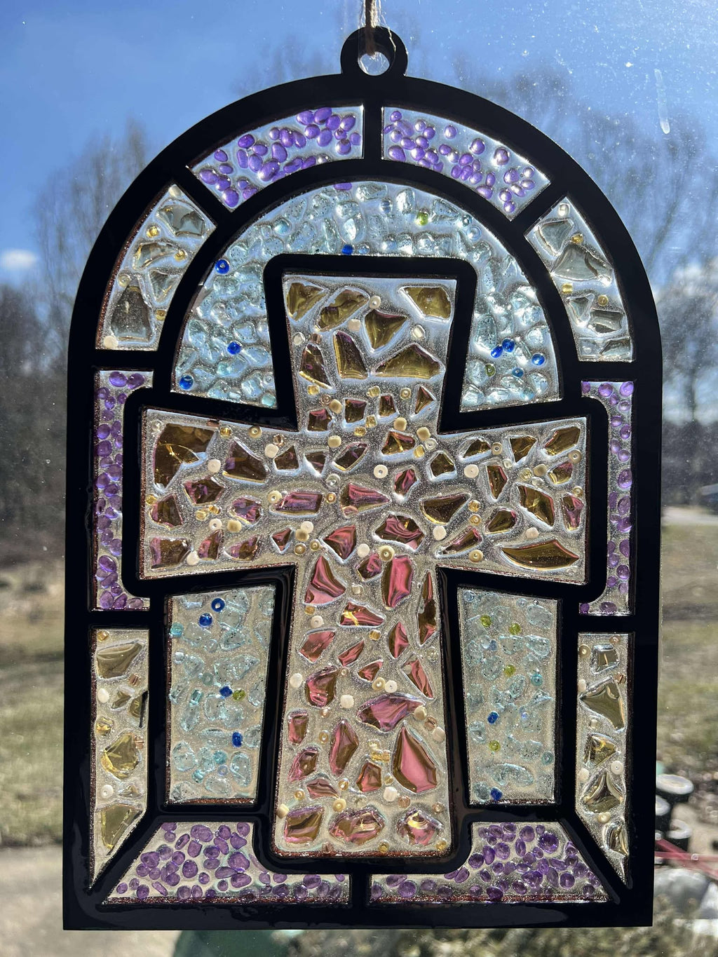 Seaglass and Resin Cross