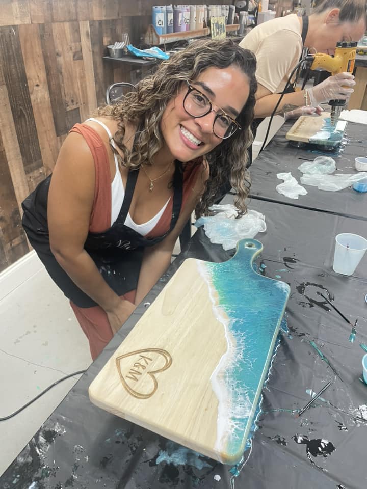 Epoxy Pour Cutting Board- heart with initials