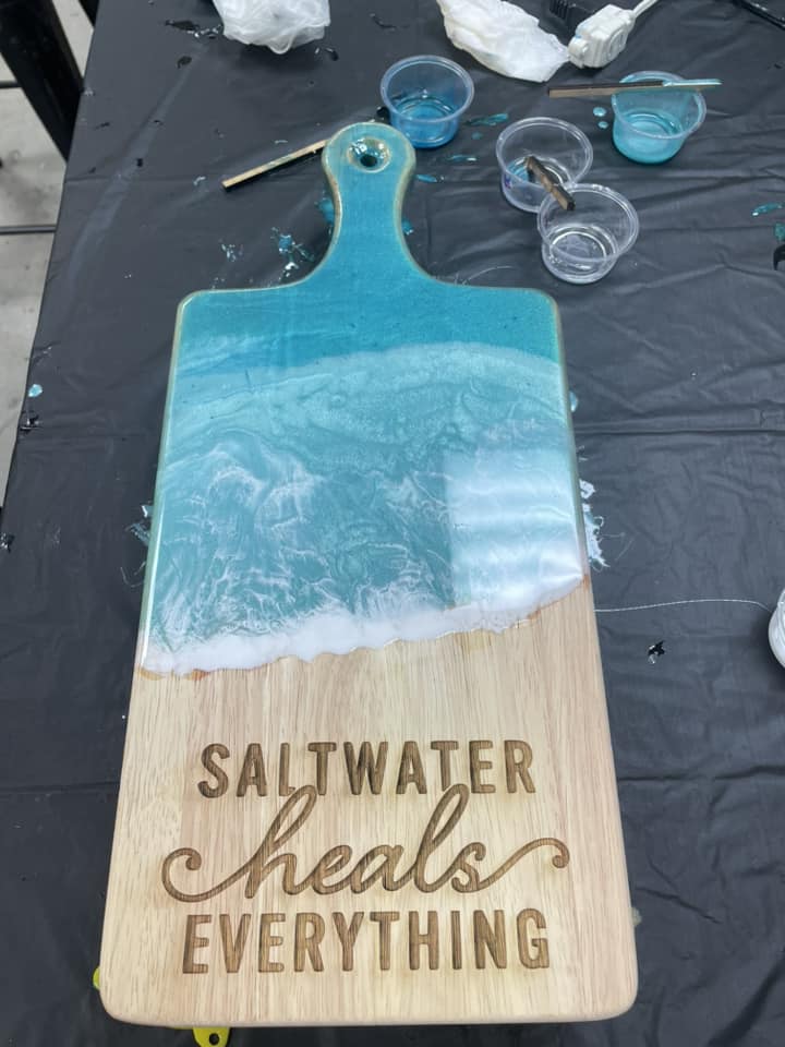 Epoxy Pour Cutting Board- Salt water heals everything