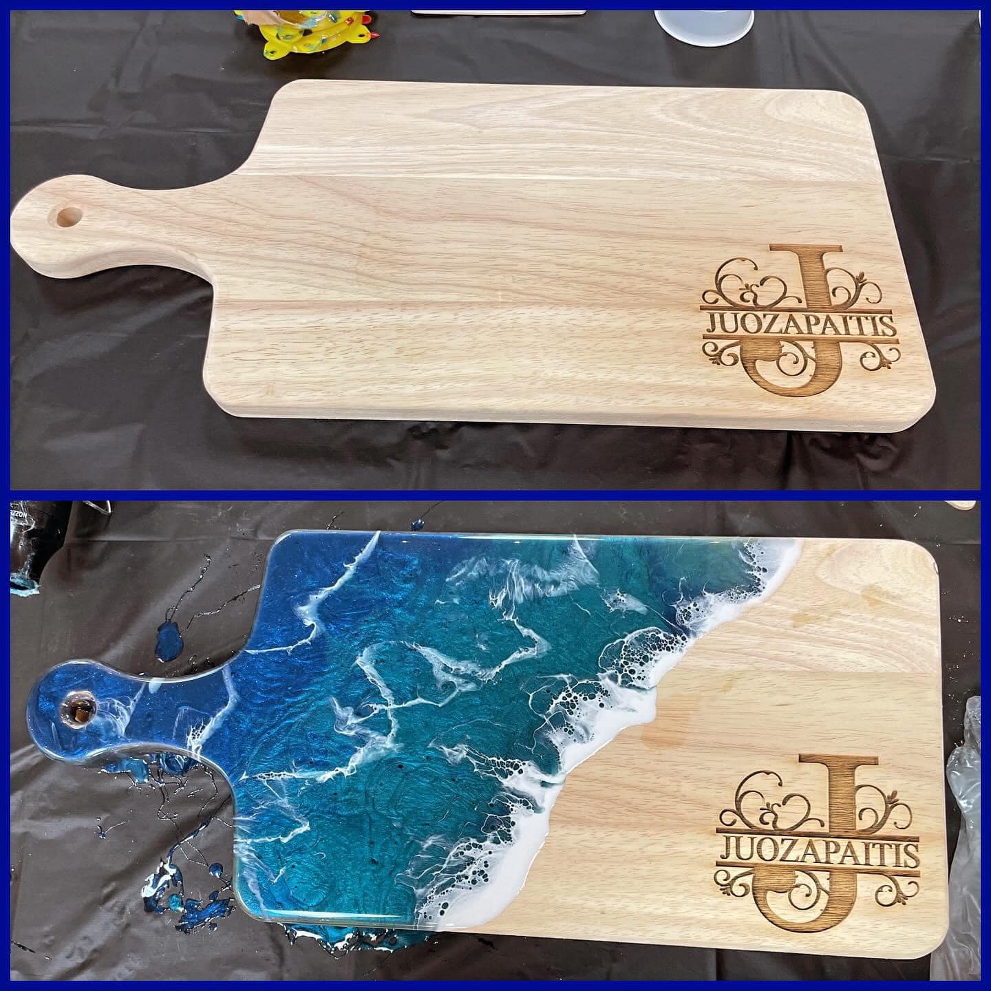 Epoxy Pour Cutting Board- Split Initial with name