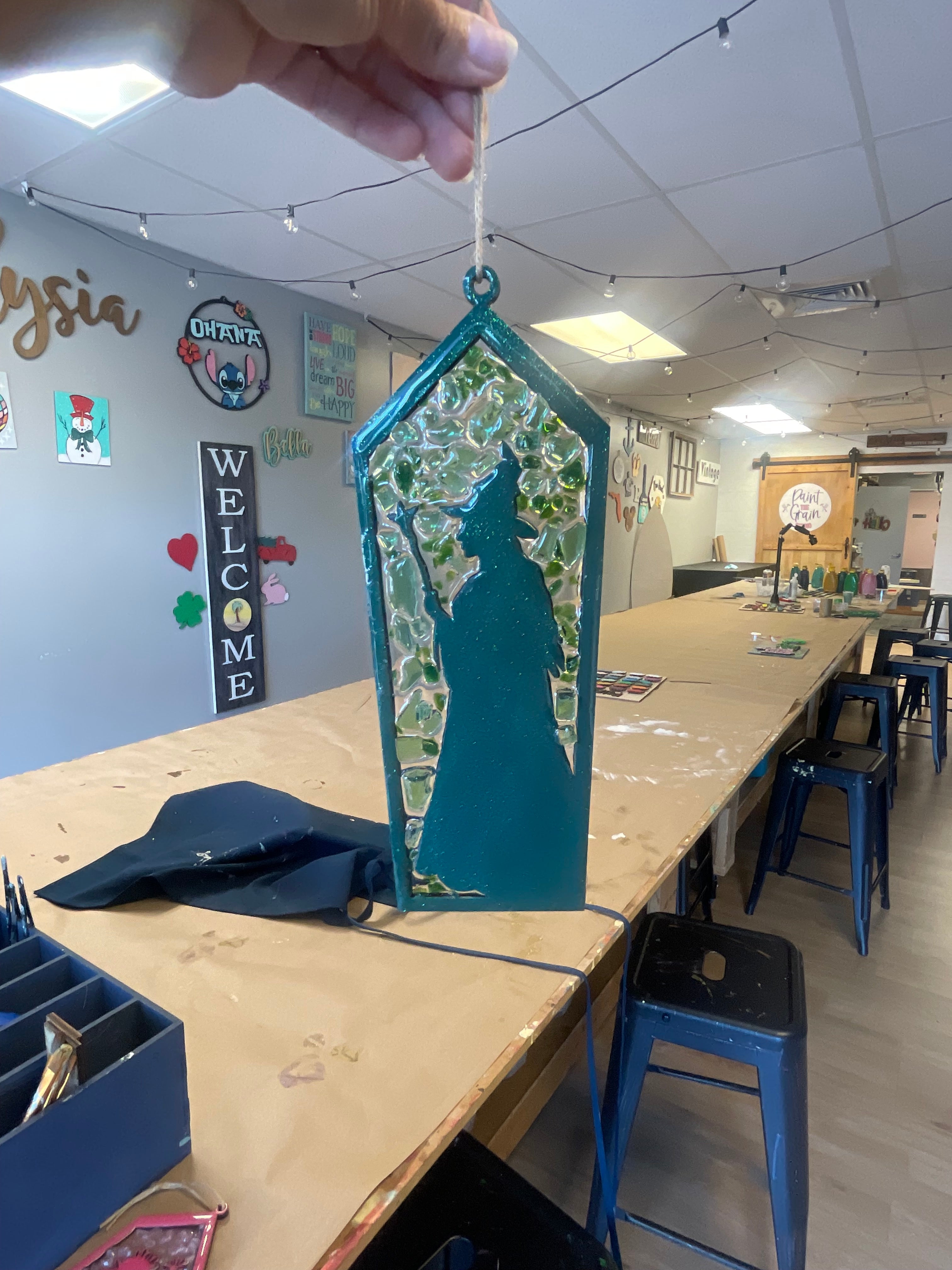 Seaglass and Resin pink/green witch