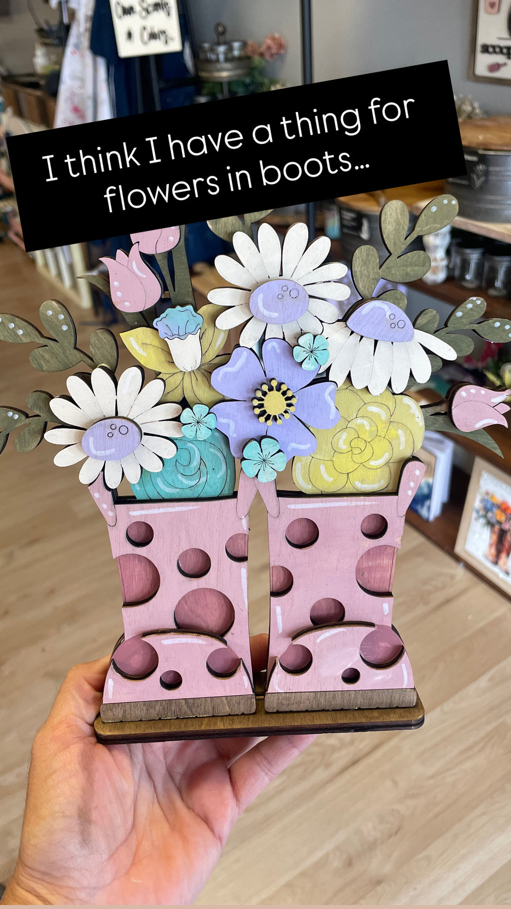 Boots and flowers shelf sitter