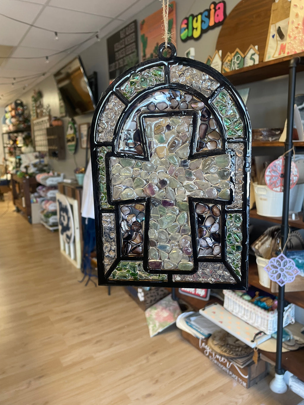 Seaglass and Resin Cross