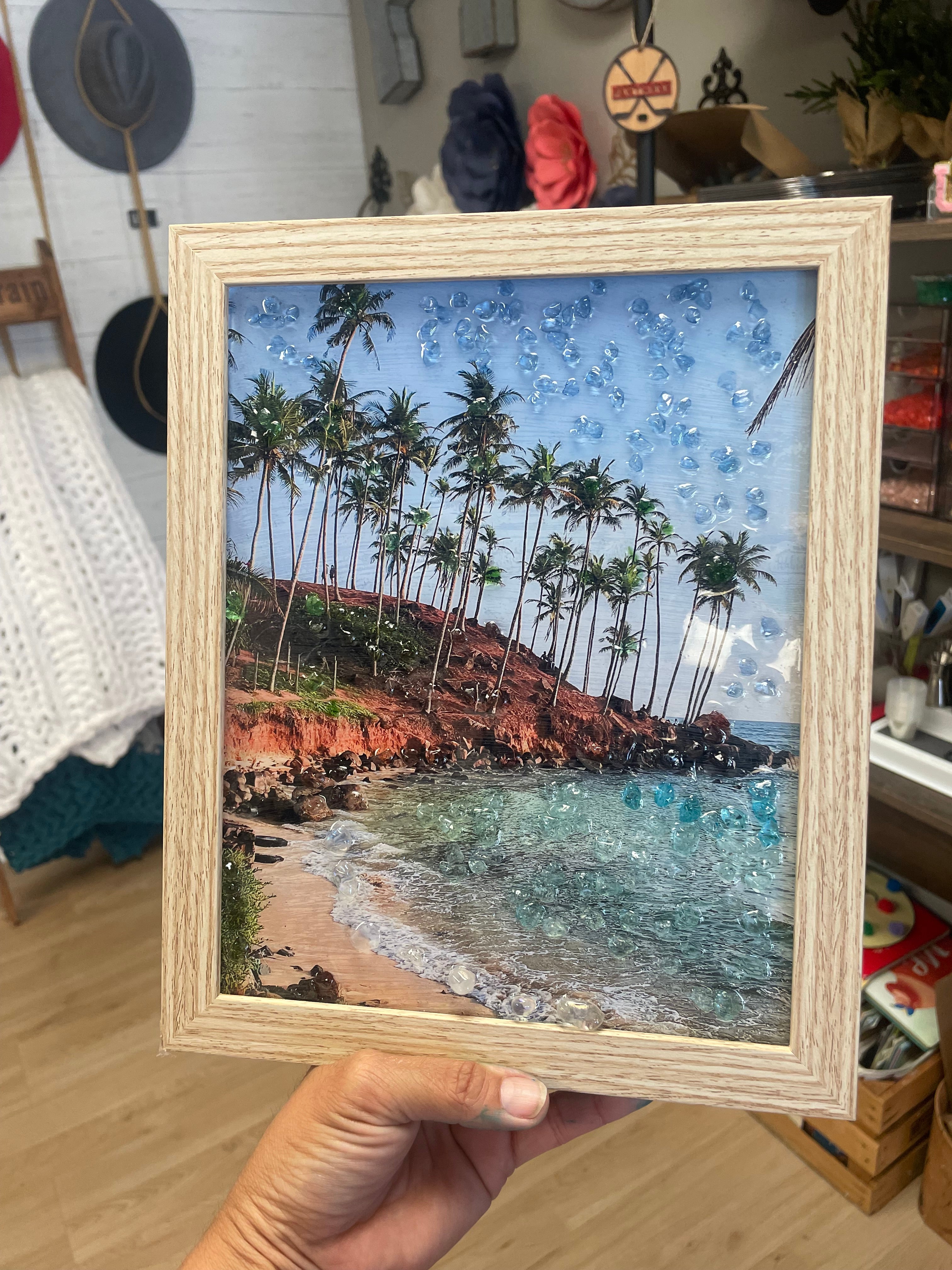 Palm tree and beach Embellished Resin Art Frames