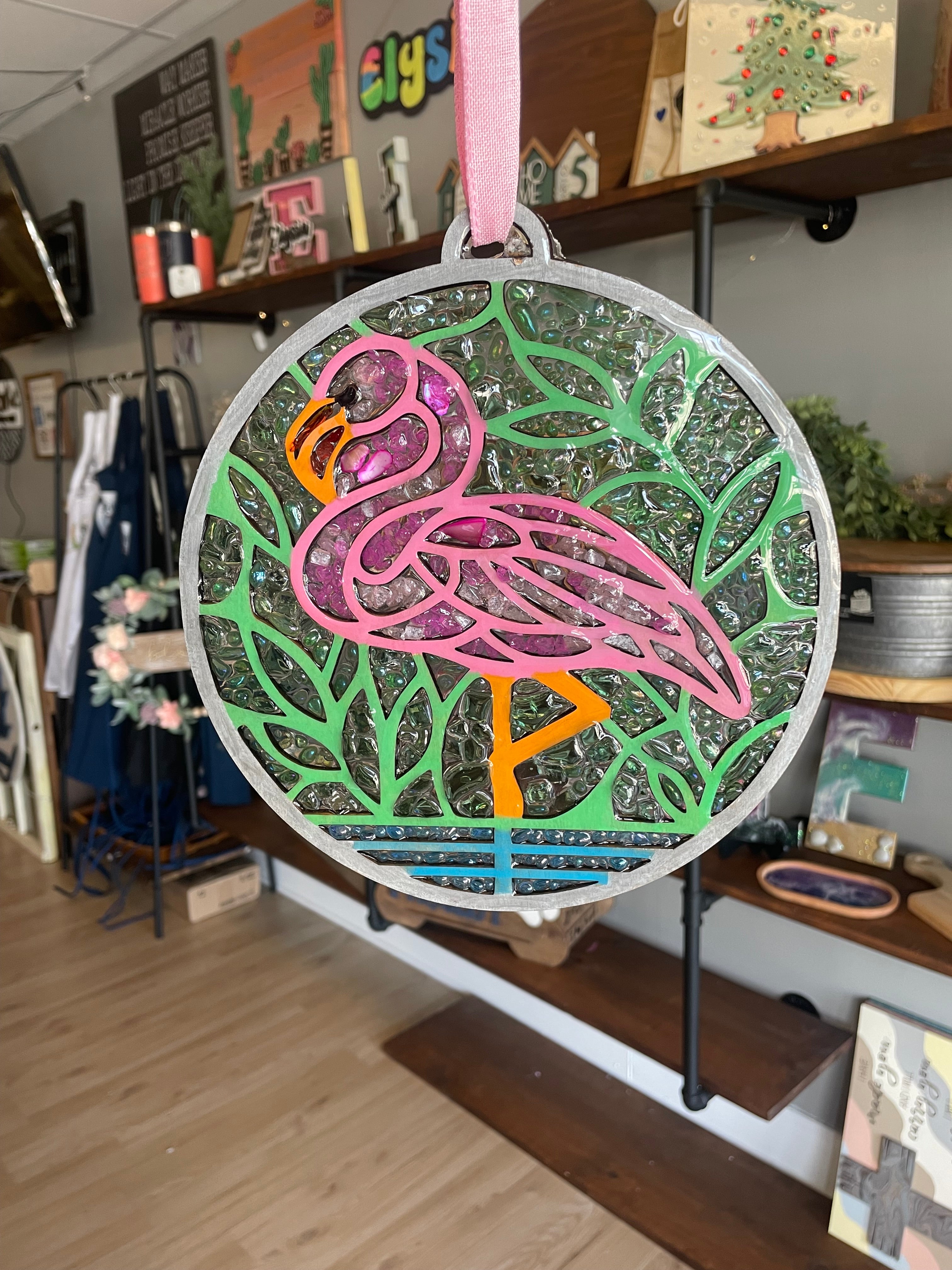 Seaglass and Resin Flamingo