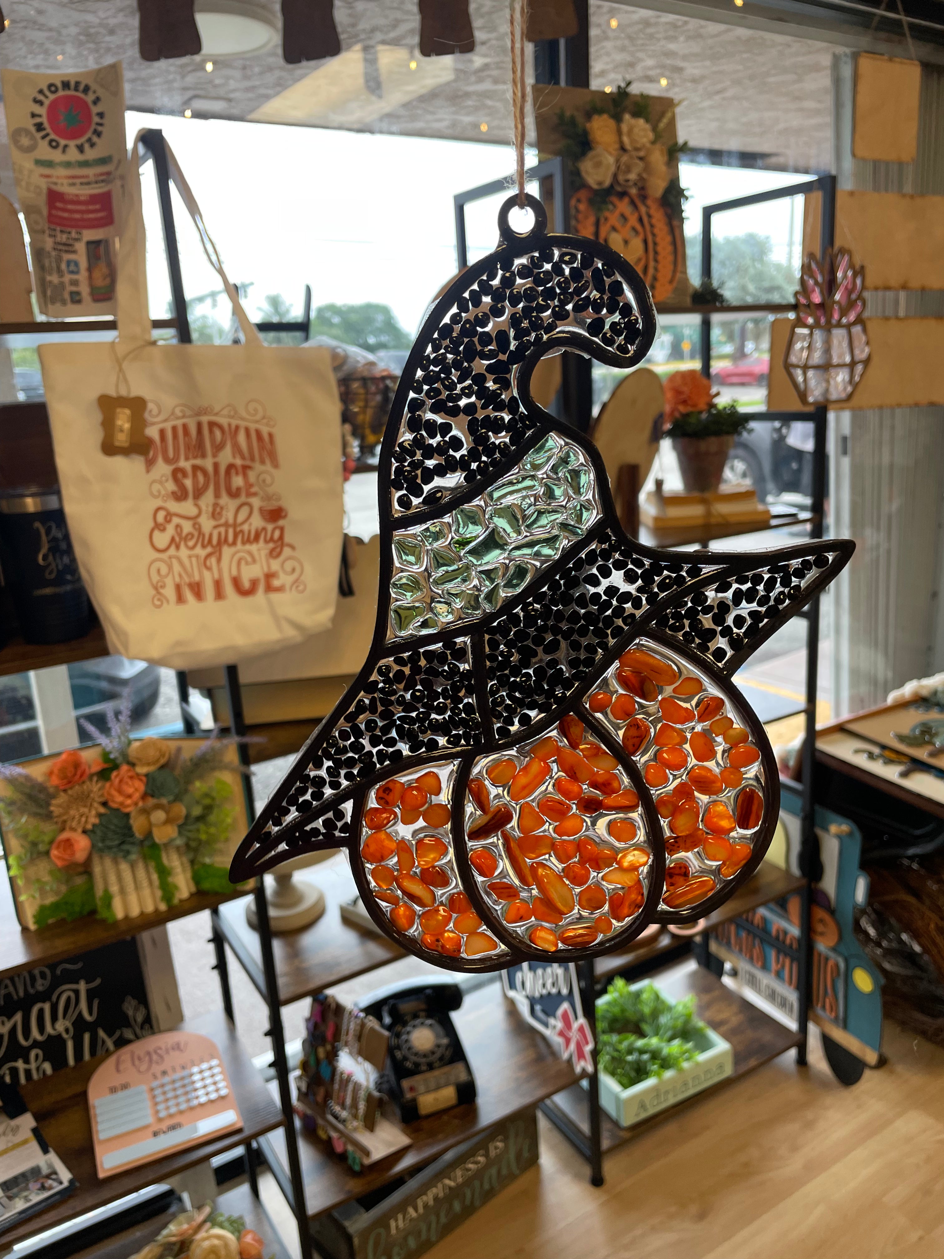 Seaglass and Resin pumpkin & witch hat