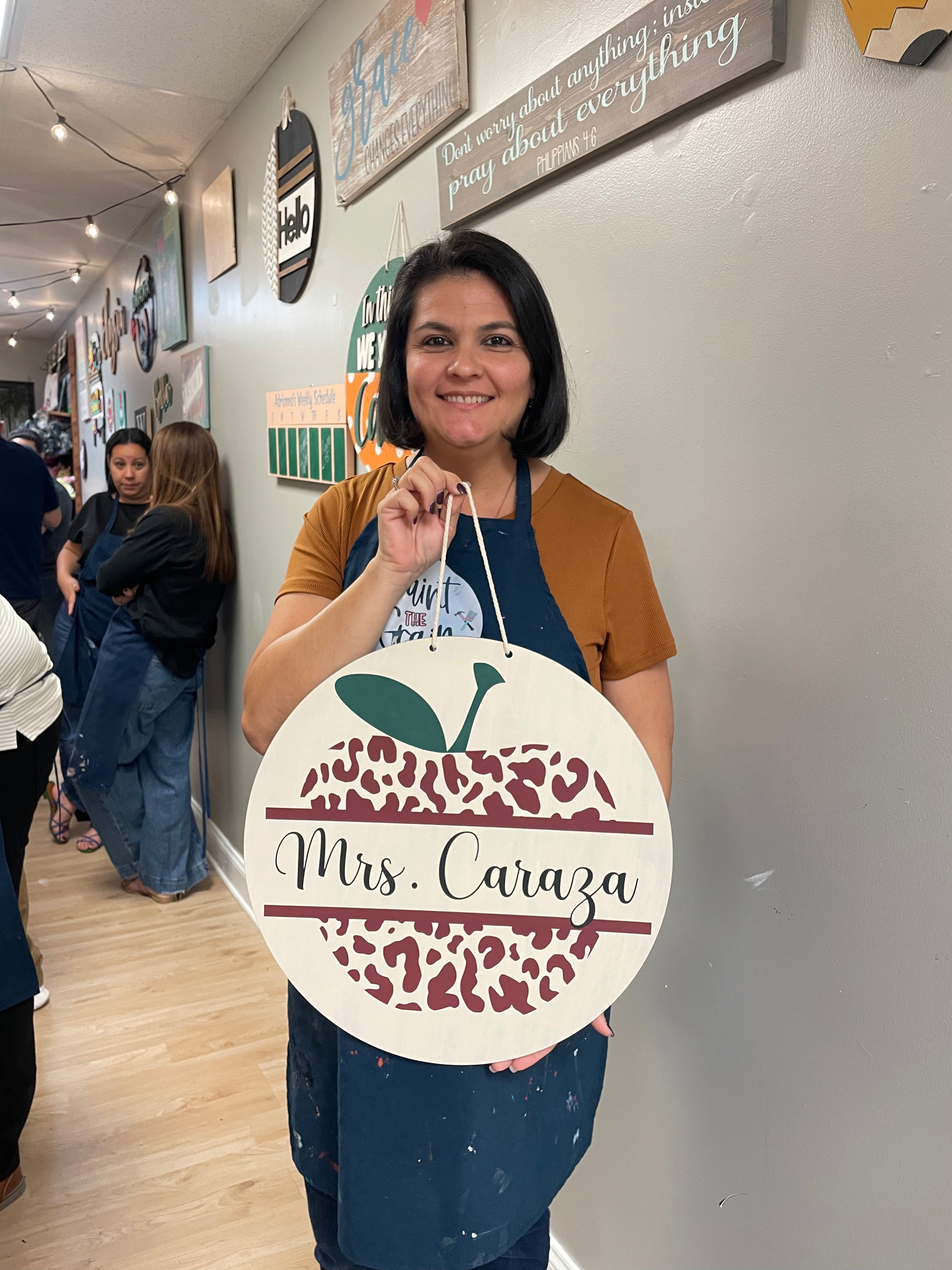 Teacher round apple leopard print