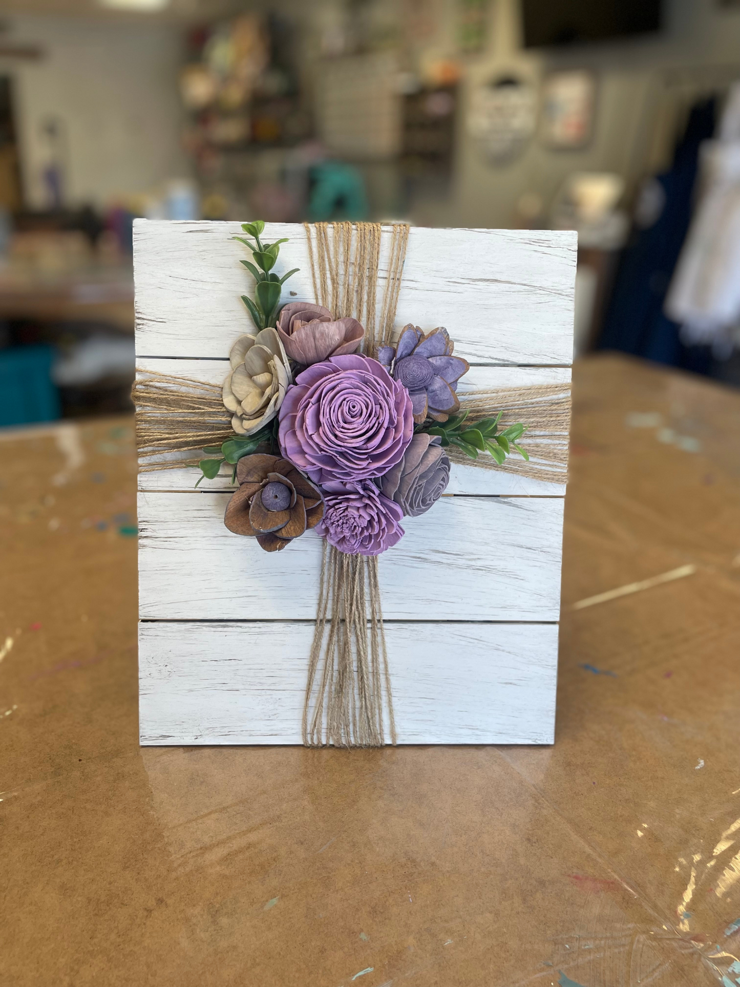 Wood Flower Cross on pallet sign