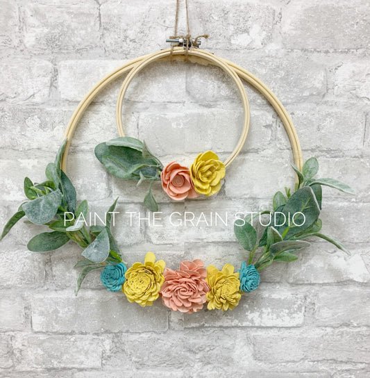 Double Hoop with Wood Flowers