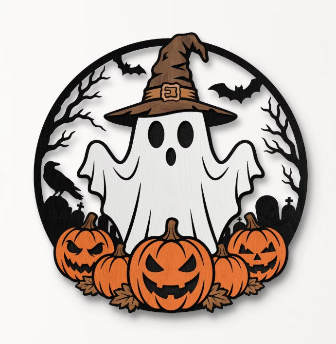 Ghost with witch hat hanger