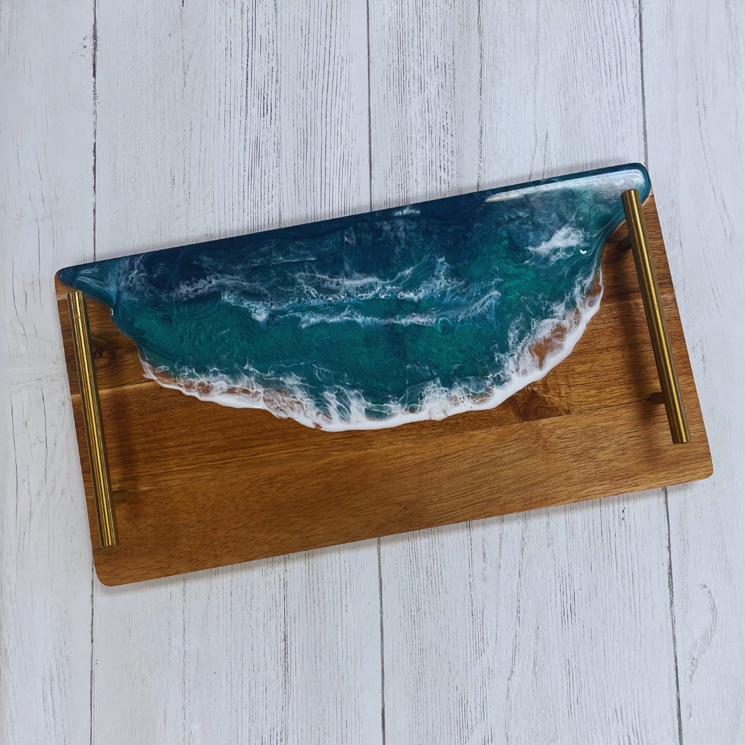 Epoxy/Resin Pour Rectangle Tray with gold handles