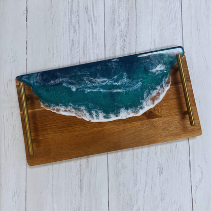Epoxy/Resin Pour Rectangle Tray with gold handles