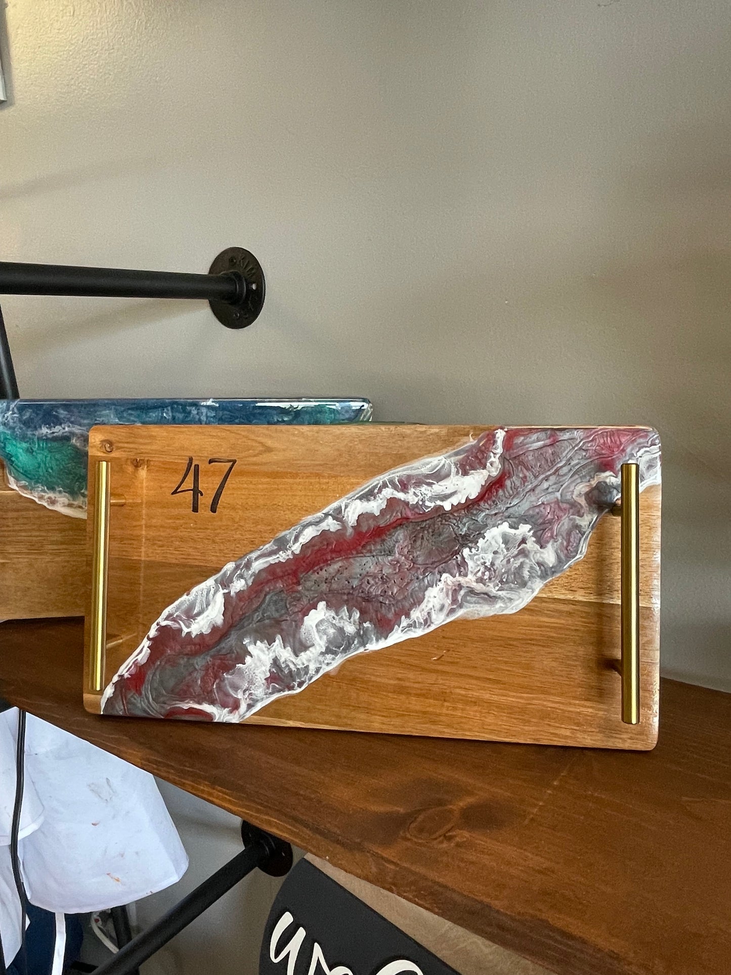 Epoxy/Resin Pour Rectangle Tray with gold handles