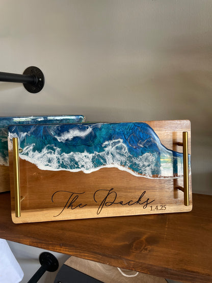 Epoxy/Resin Pour Rectangle Tray with gold handles